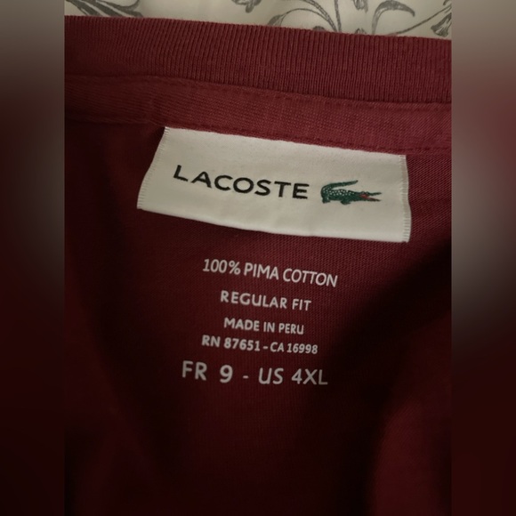 Lacoste Pima Cotton T-Shirt | Men’s US 4XL - Picture 3 of 4